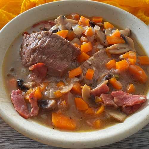Beef bourguignon with beef chuck mushroom, carrot, onion and bacon