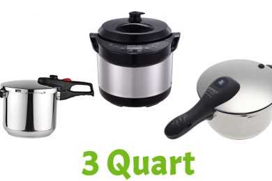 Three 3 quarts pressure cookers with title