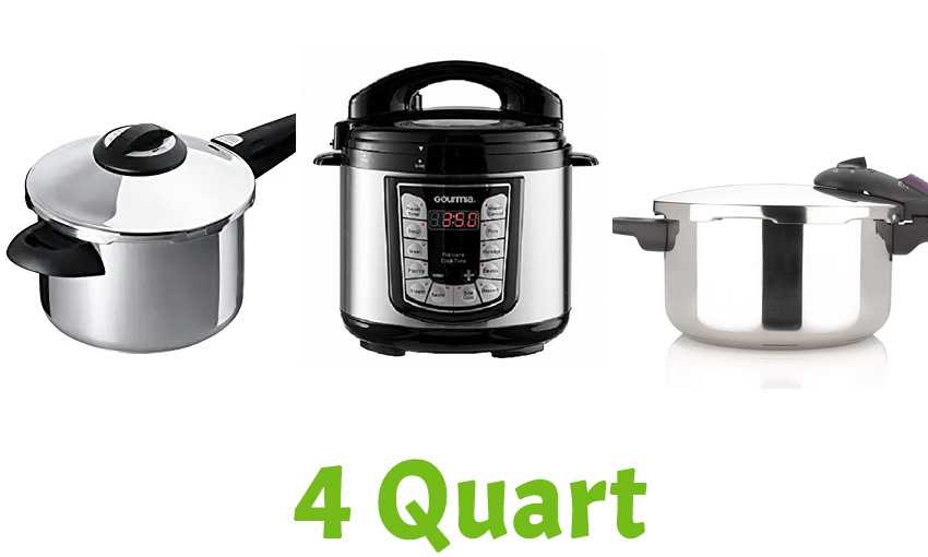 Three 4-quart pressure cookers alognside