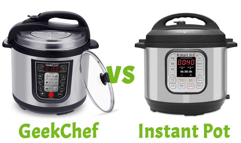 Geekchef pressure cooker with the lid alongside Instant Pot Duo