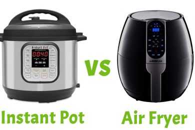 Images of Instant Pot duo next to a black air fryer