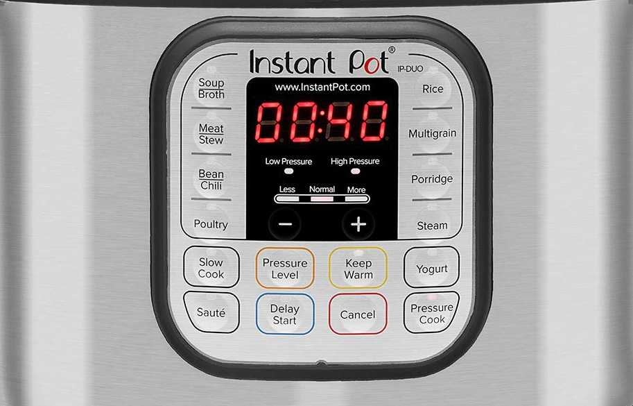 instant pot control panel with all the buttons and a click shows 00:40