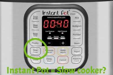Instant Pot control panel with the slow cook function in green circle