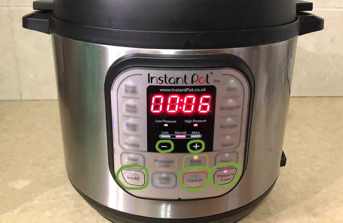 Instant Pot guide with important bottoms mark in green