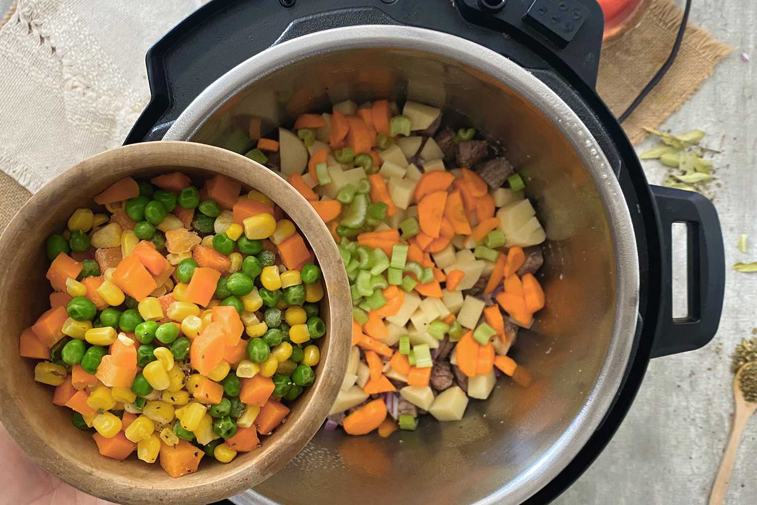 Adding vegetables to the Instant Pot