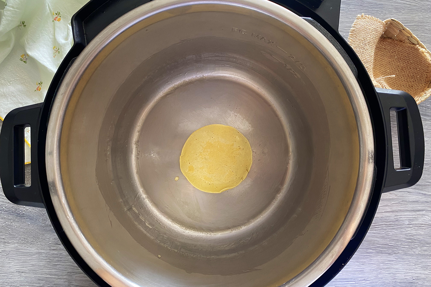 pancake in the middle of Instant Pot top view
