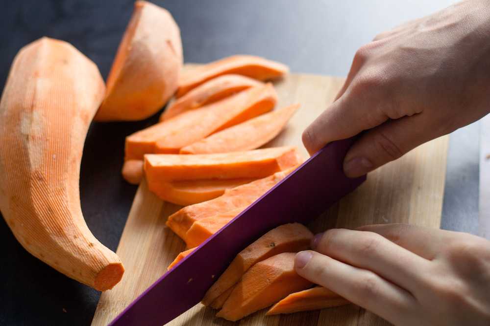 cutting sweet potatoes