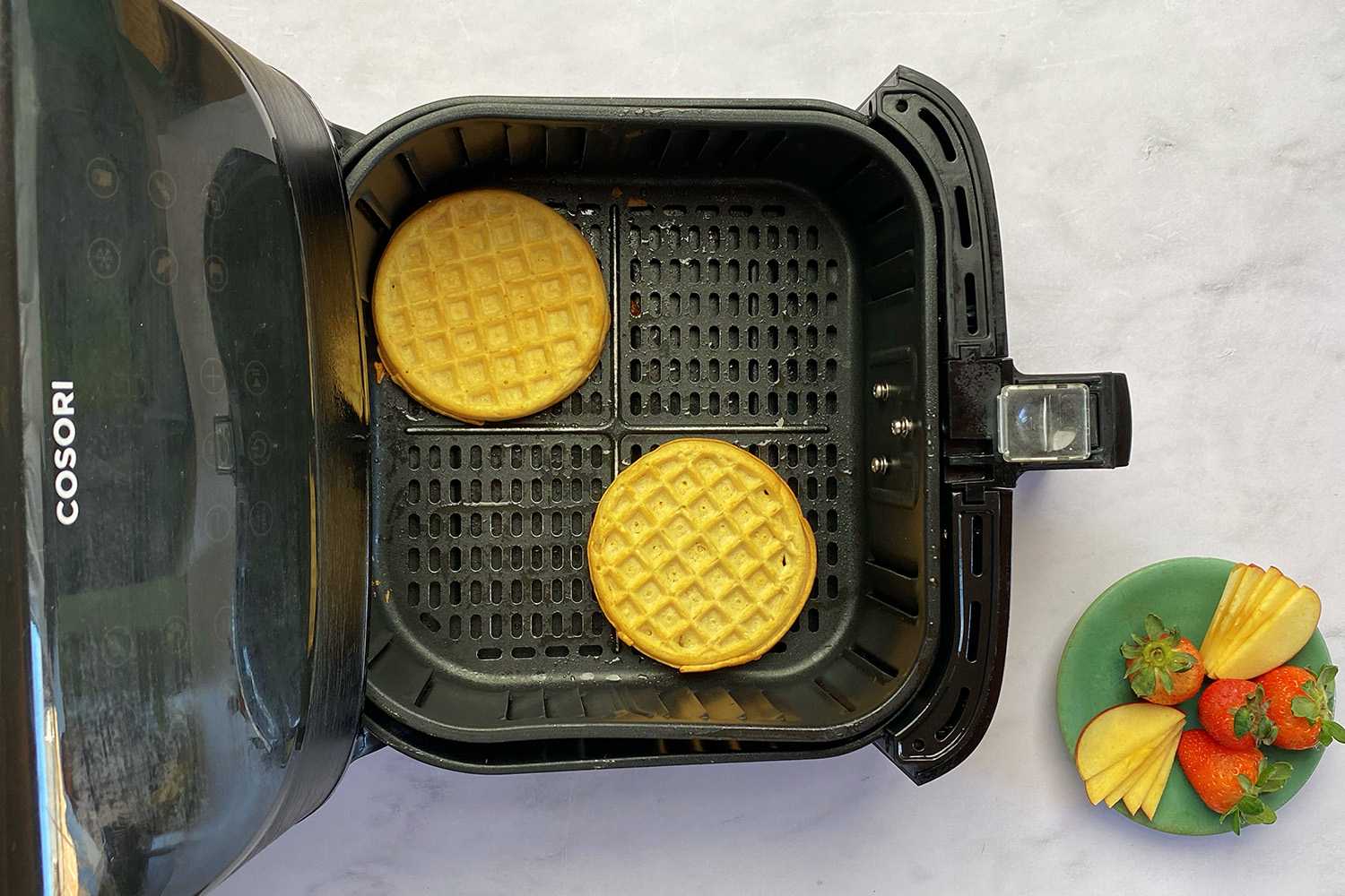 Frozen waffles after just a few minutes in the air fryer.