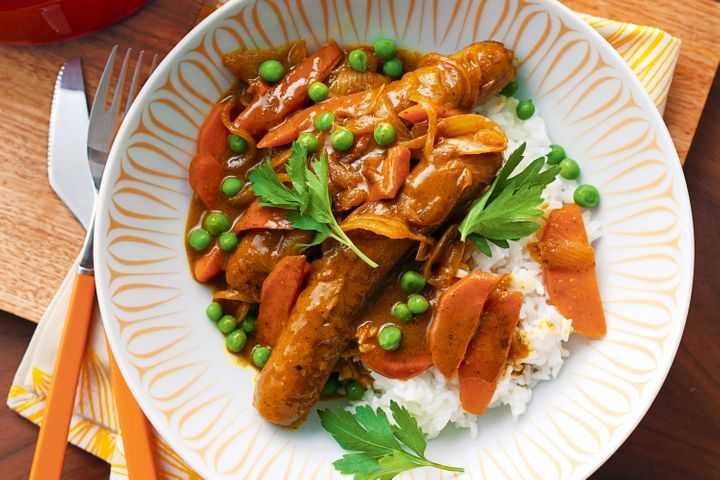 Curried sausages