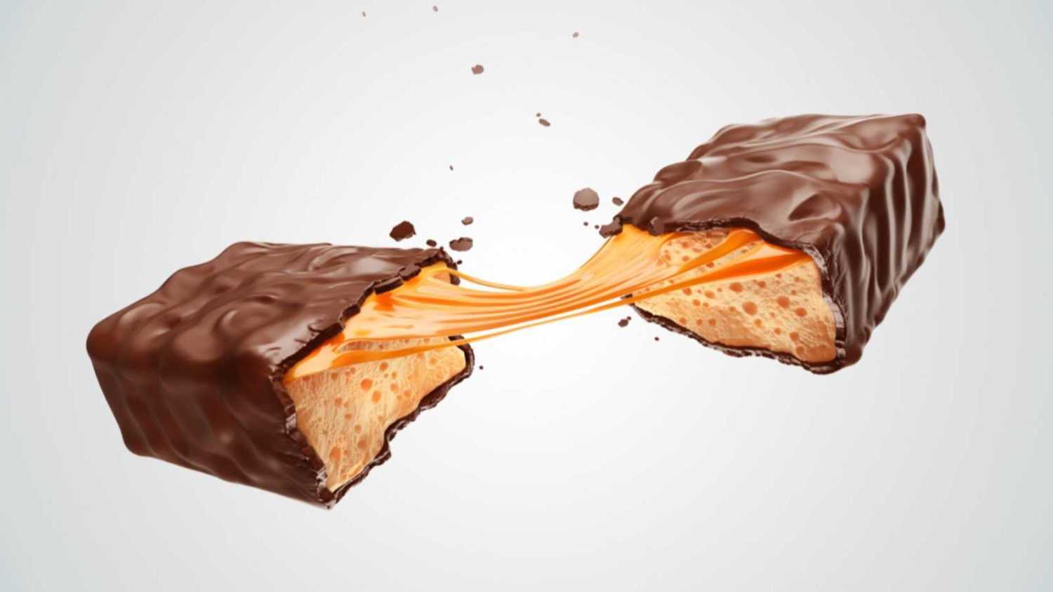 Cracked Chocolate bar with caramel, Sweet flavor, Crispy wafer, with Clipping path 3d illustration.