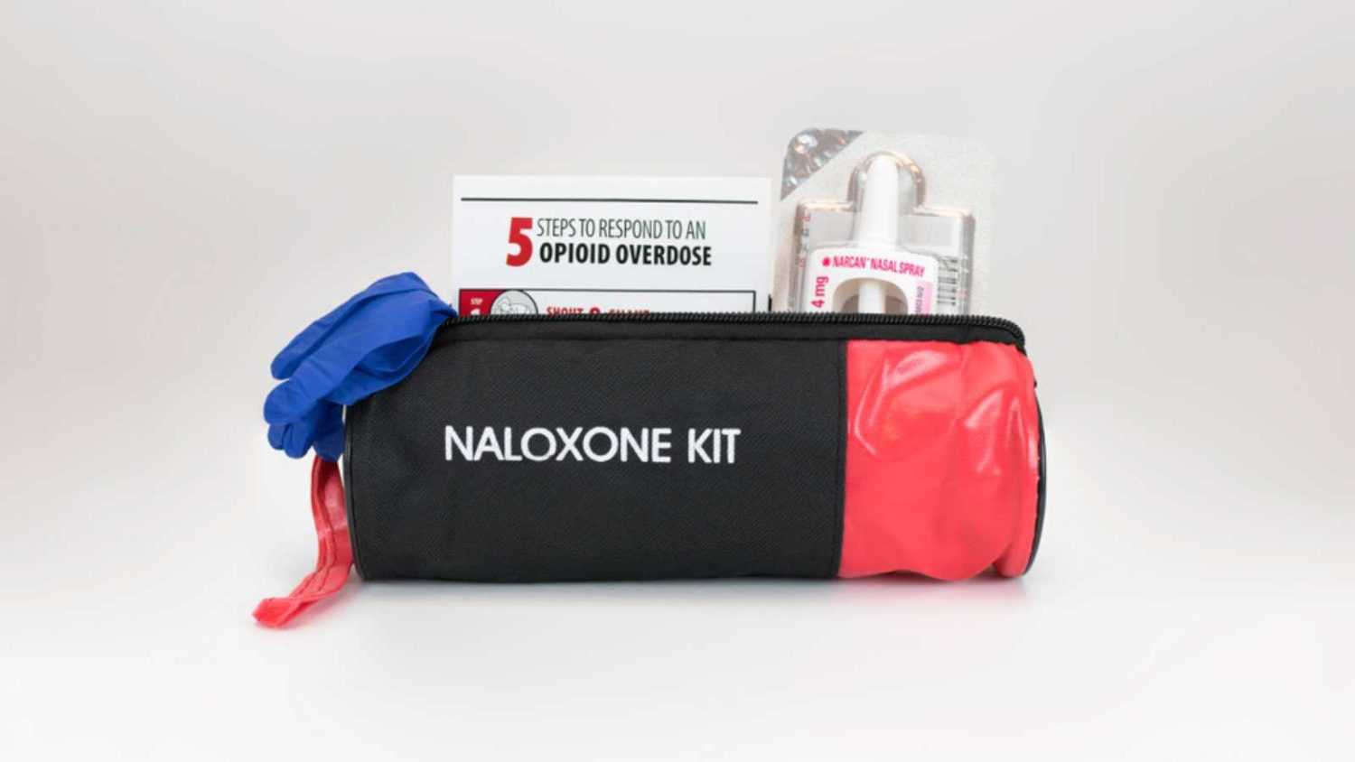 Tillsonburg, ON / Canada - July 1 2019 New Naloxone nasal delivery method of Narcan distributed by healthcare professionals to help combat opioid crisis and reverse the effects of opioid overdose.
