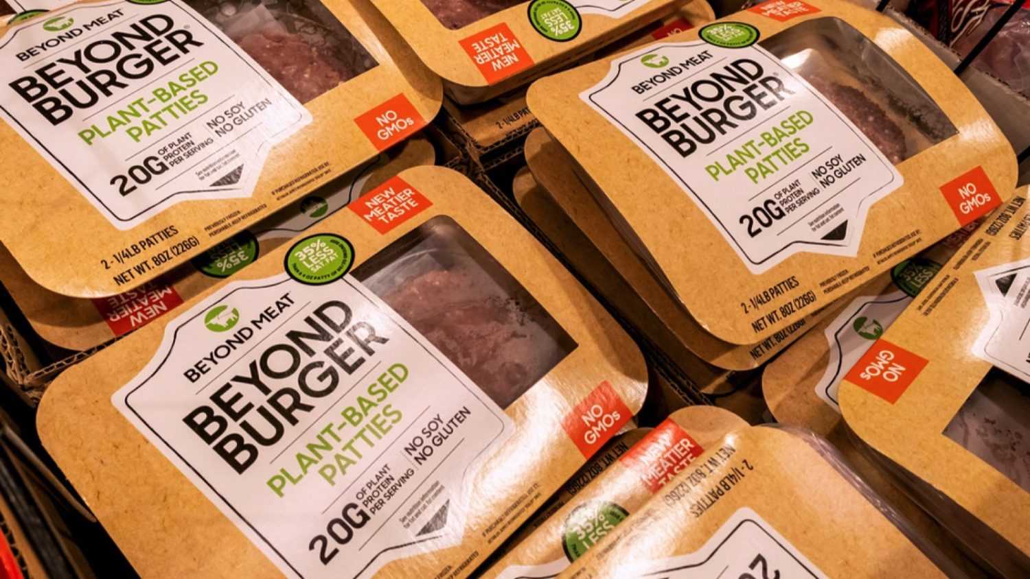 August 2, 2021 Sacramento CA USA - Beyond Burger and Beyond Beef packages, all Beyond Meat products, available for purchase in a supermarket in California, USA