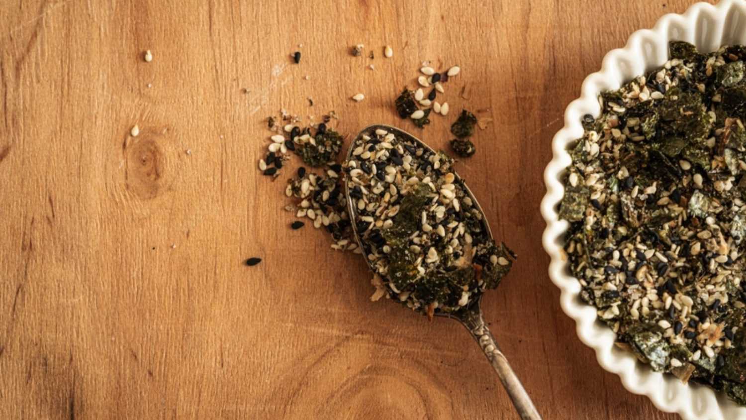 Furikake - traditional japanese spice, rustic background