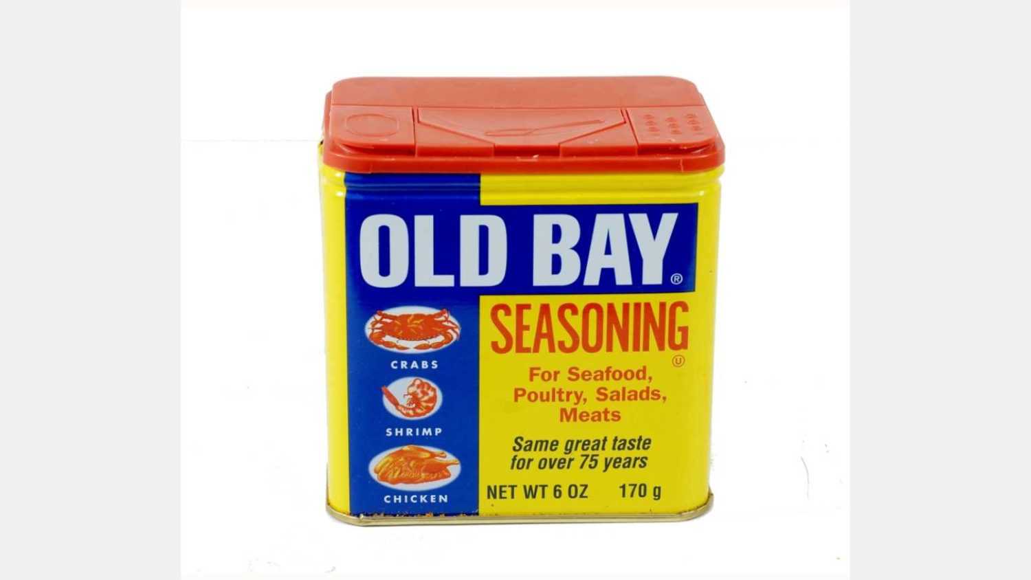 WEST PALM BEACH, FLORIDA - January 29, 2015: A can of Old Bay Seasoning made by McCormick in the Chesapeake Bay area in Maryland. The classic can is yellow with blue and red accents.