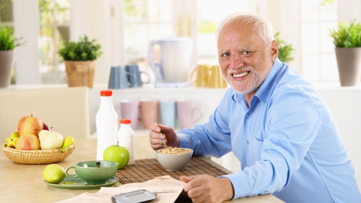 Old man eating healthy diet