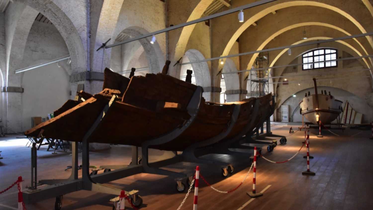 Pisa, Italy - November, 13, 2017: ancient vessel in Nautical museum