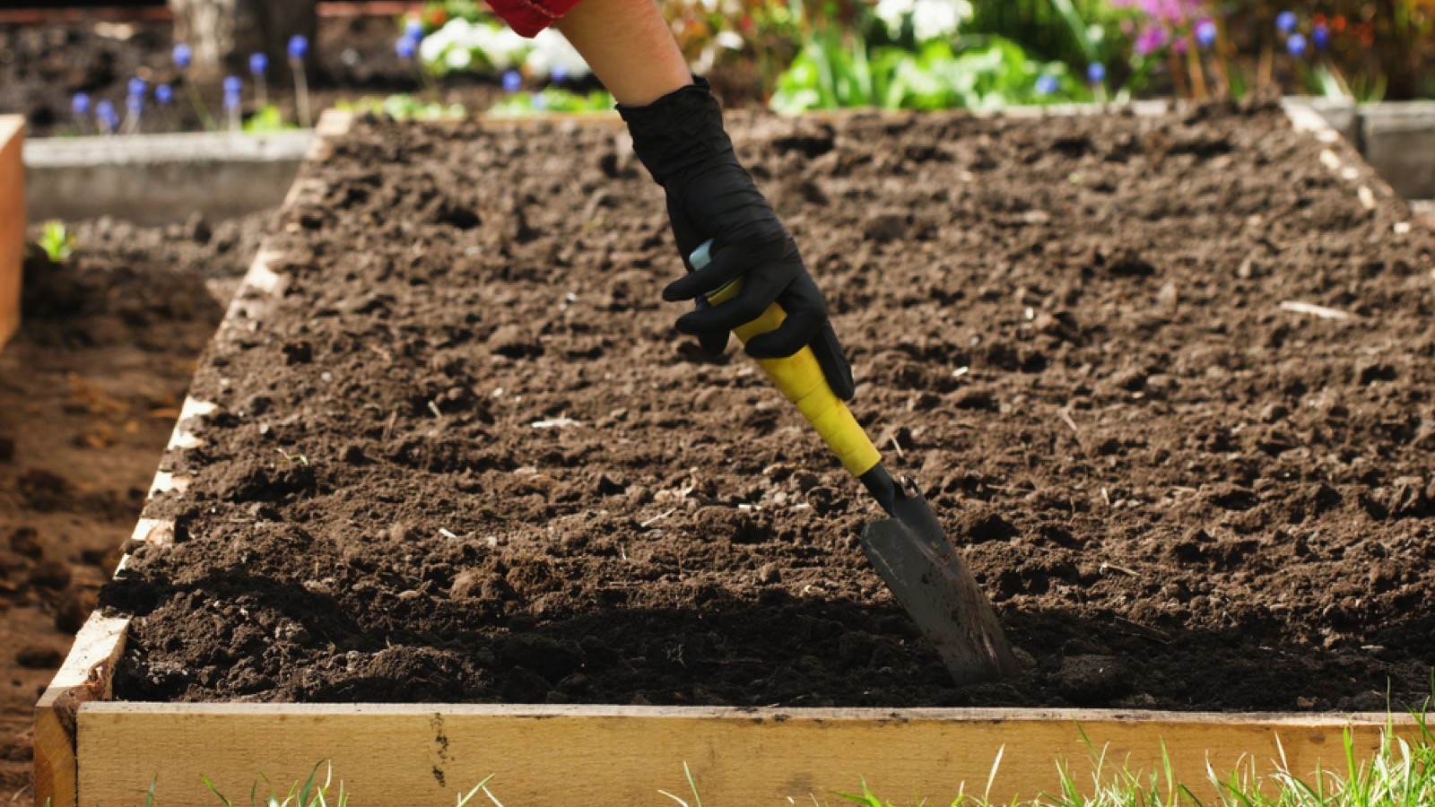 Female gardener prepares soil