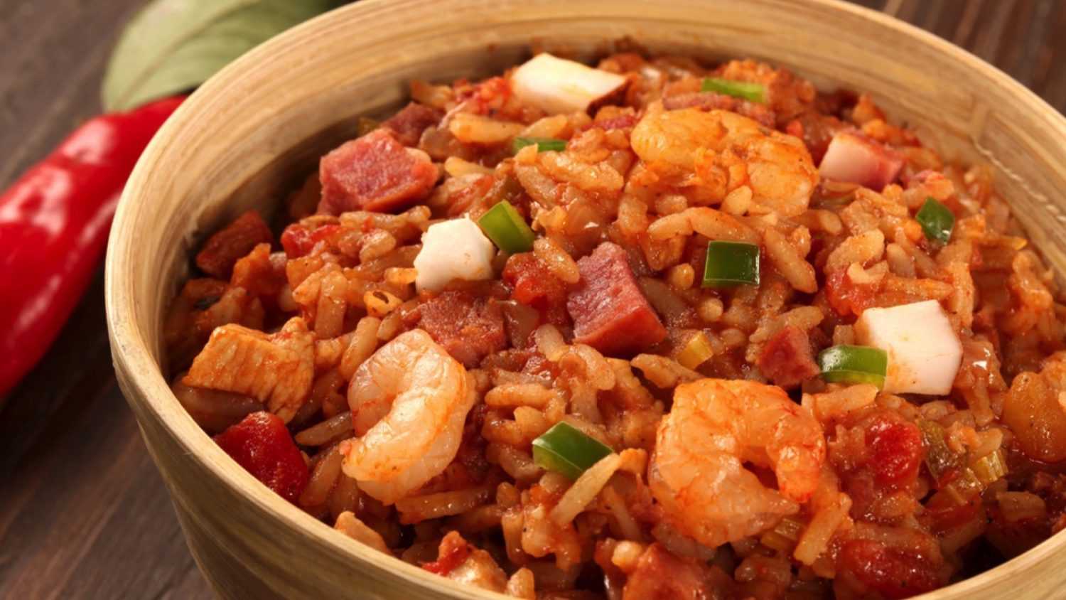Creole Jambalaya - Rice cooked with shrimp, smoked sausage and tomatoes.
