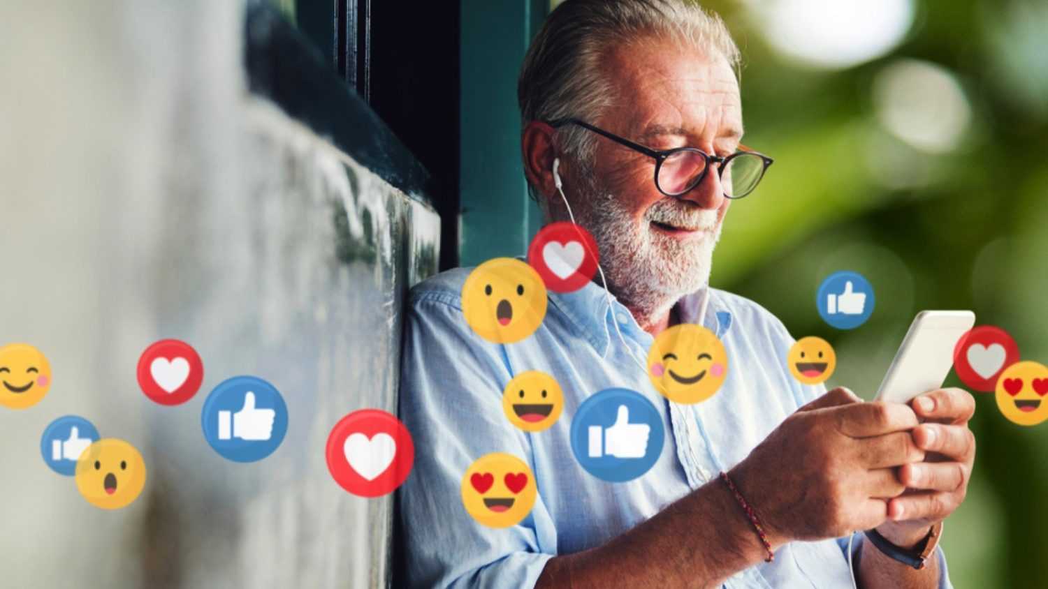 Old man using emoji